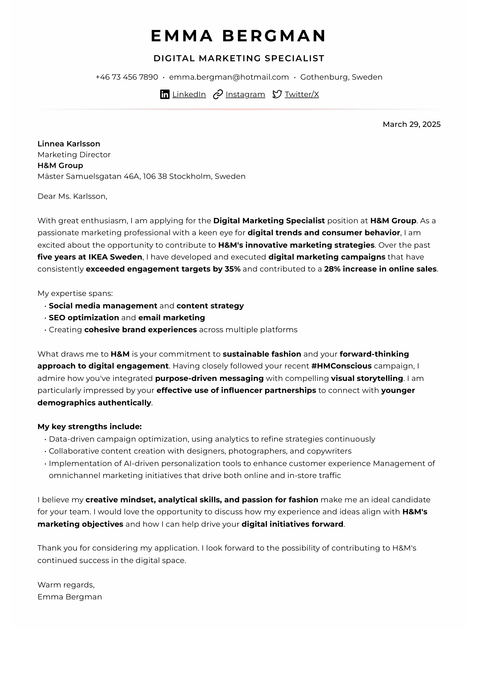 Pärla cover letter template