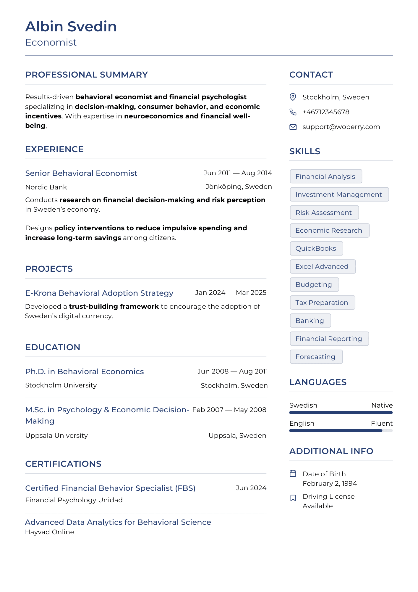 Kronor resume template
