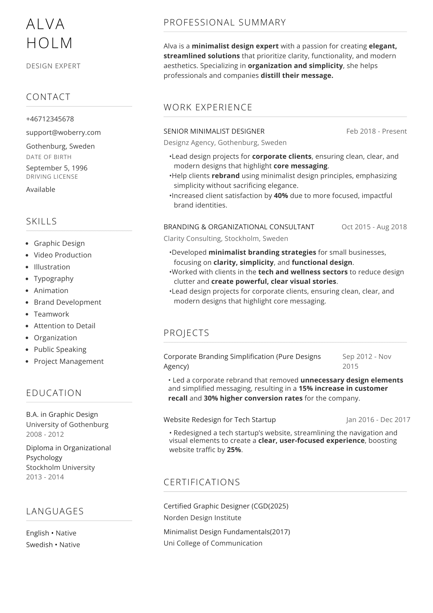 Minimalt resume template
