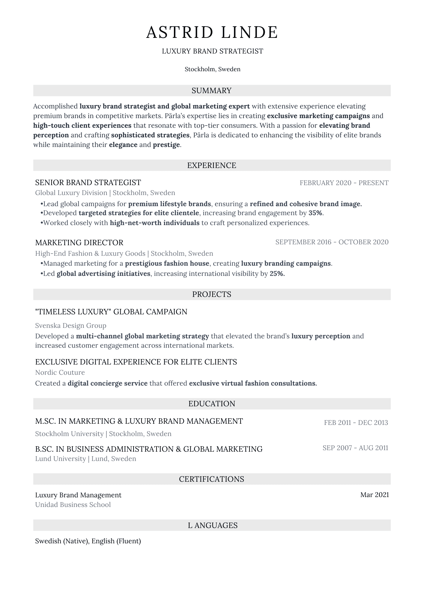 Pärla resume template