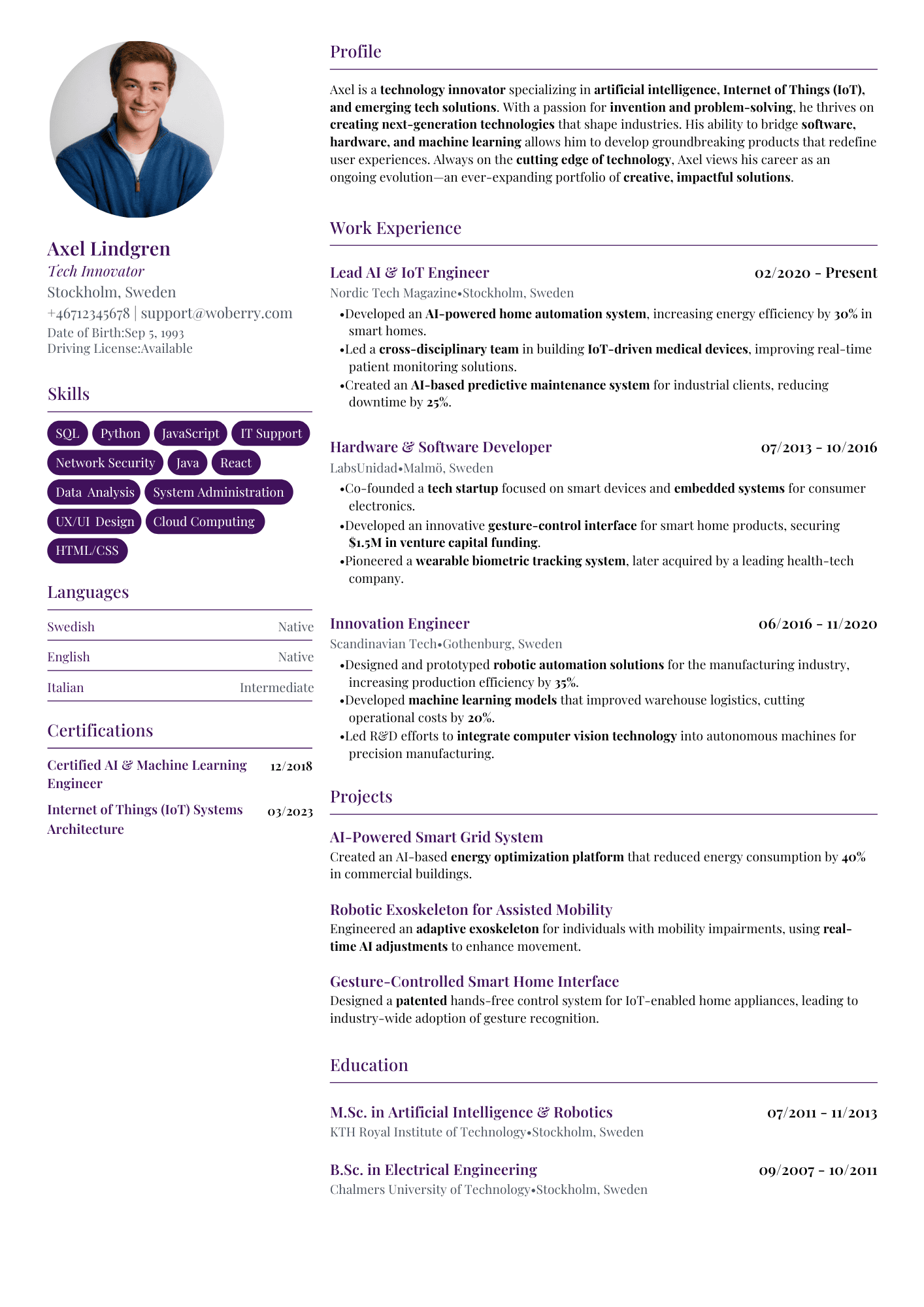 Uppfinning resume template